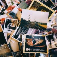 A jumbled pile of old photographs.