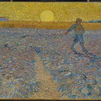 Van Gogh's painting of a sower, walking across a field as the sun sets.